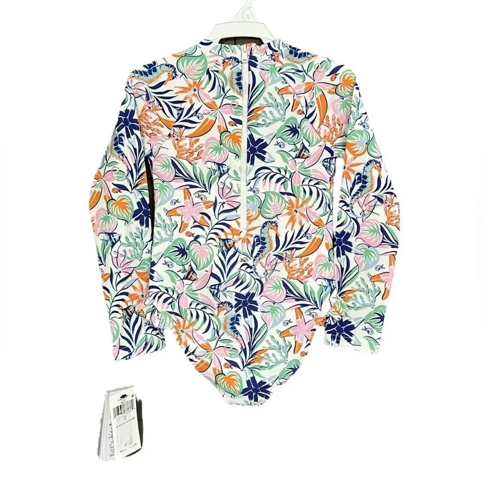New Polo Ralph Lauren Little Girls Tropical-Print One-Piece Rash Guard Size 4